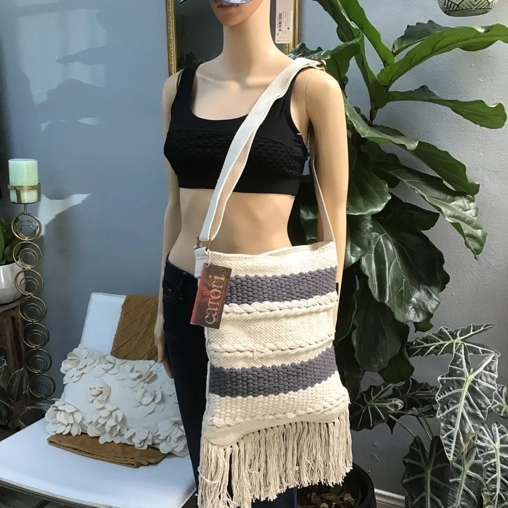 Bohemian Crochet Fringed Cross Body Bag